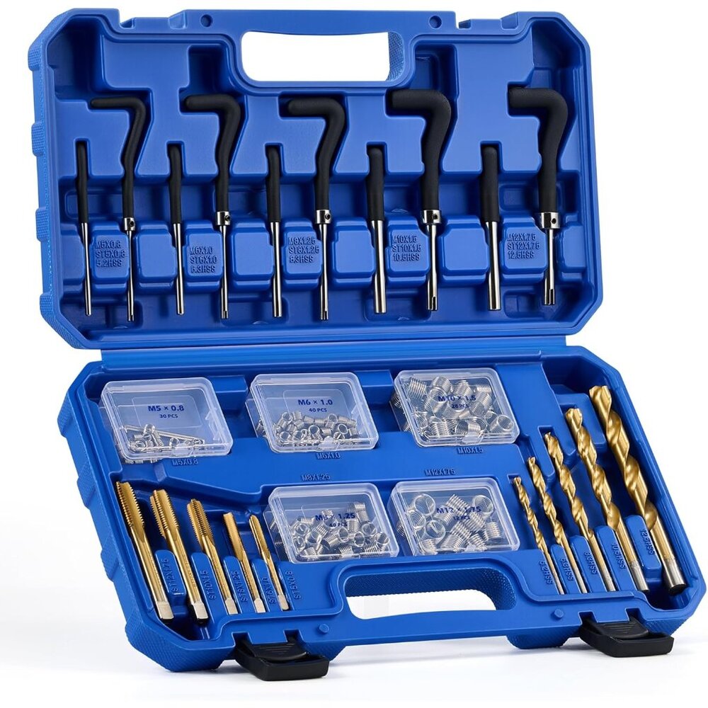 172pc Thread Repair Kit, Metric Helicoil Repair Kit with HSS Drill Bits Taps Ins